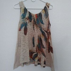 Feather print knit Tank top